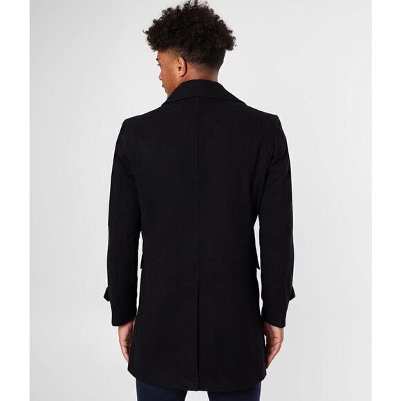 SuperDry Buckle The Edit Wool Blend Black Coat Size Medium - Picture 2 of 9